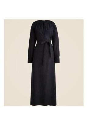 J. Crew Black %100 linen cabana Long-Sleeve Tie-Waist Maxi Dress